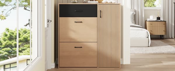 SONNENH Skoskab, MDF / Spånplade, Naturfarvet / Sort, 100 × 35 × 106 cm