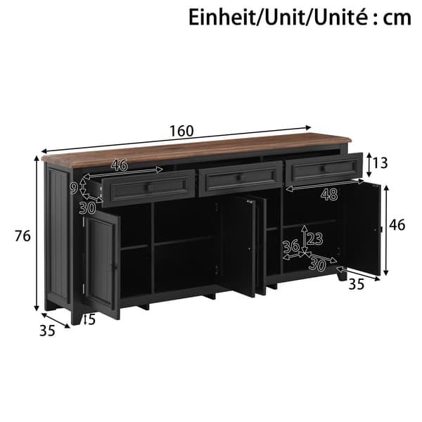 SONNENH Skænk, MDF, Sort, 160 × 35 × 76 cm