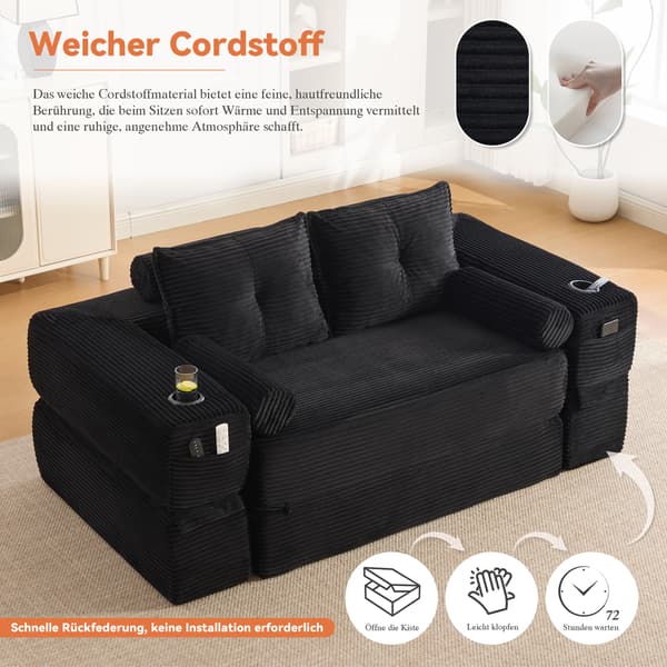 SONNENH Sofa, Fløjl, Sort, 180 × 98 × 80 cm