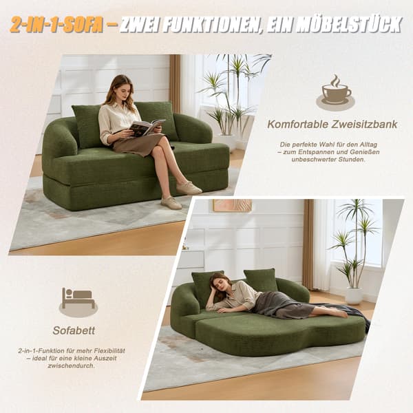 SONNENH Sovesofa, Chenille, Grøn, 157 × 84 × 65 cm