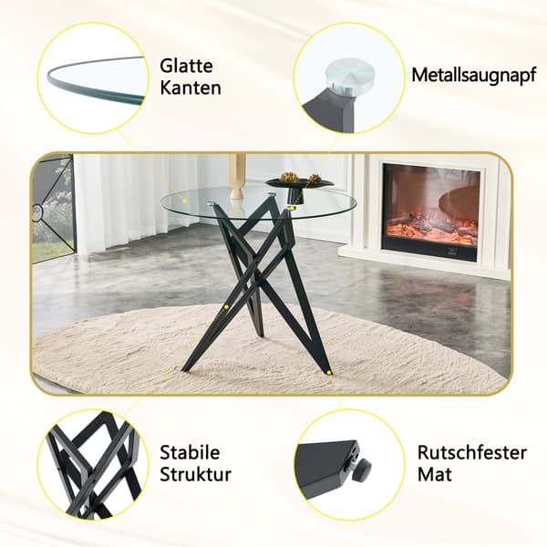 SONNENH Sofabord, Glas / Metal, Sort, 85 × 85 × 75,7 cm