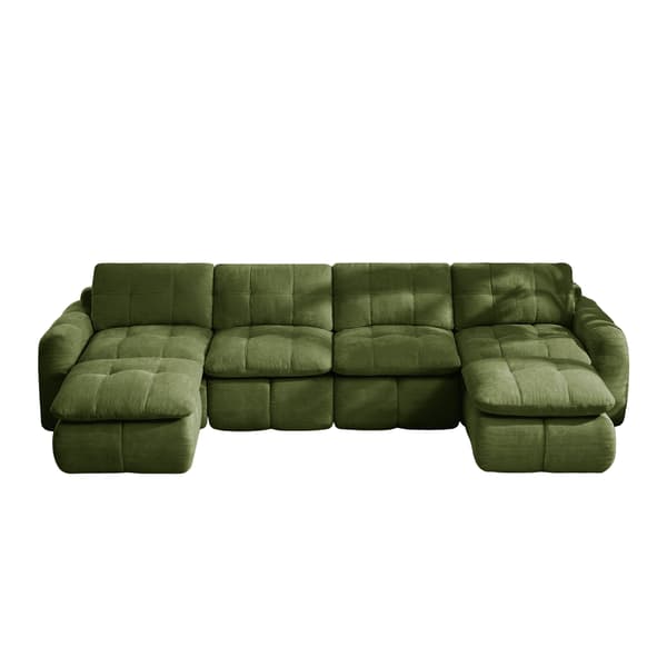 SONNENH U-formet sofa, Chenille, Grøn, 334 × 160 × 68 cm