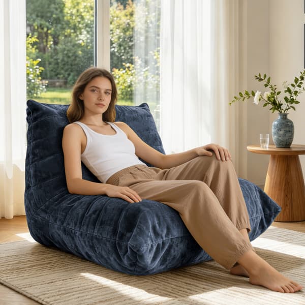 SONNENH Sittsäck, Chenille, Blå, 90 × 100 × 80 cm