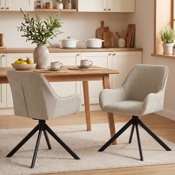 SONNENH Spisestuestol – sæt med 2, Polyester, Beige, 60 × 55 × 82 cm