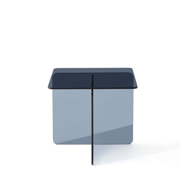 SONNENH Tempered Grey Bent Glass Side Table, Transparent End Table, Sofa Table