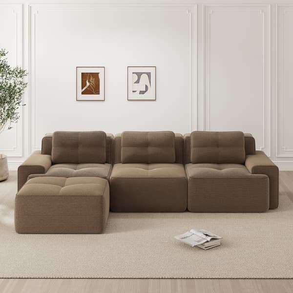 SONNENH Cloud Modular Sofa Boneless L Formet Sofa, Modular Sofa med Ottoman, Modular Cloud Sofa, 3 Sæder Corduroy Cloud Sofa til levende værelse