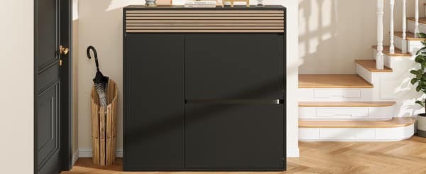 SONNENH Kenkäkaappi, MDF / Lastulevy, Musta / Luonnonväri, 100 × 35 × 105 cm