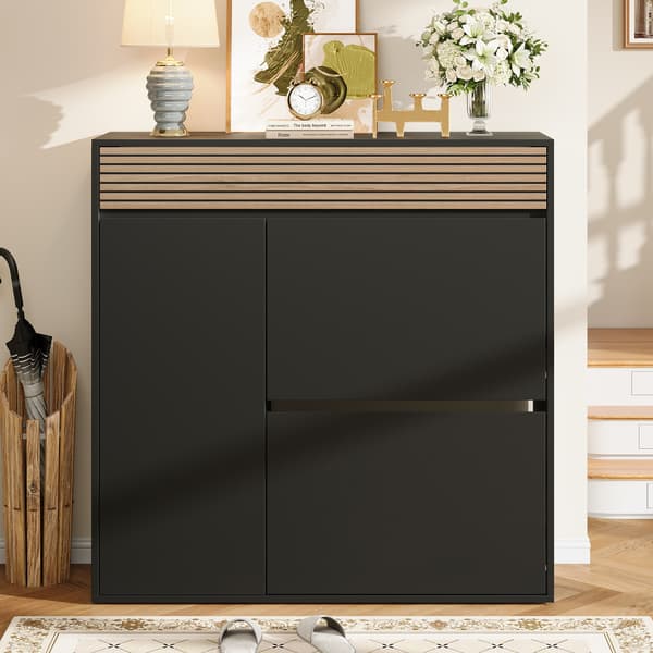SONNENH Kenkäkaappi, MDF / Lastulevy, Musta / Luonnonväri, 100 × 35 × 105 cm
