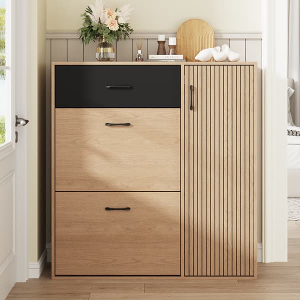 SONNENH Kenkäkaappi, MDF / Lastulevy, Luonnonväri / Musta, 100 × 35 × 106 cm