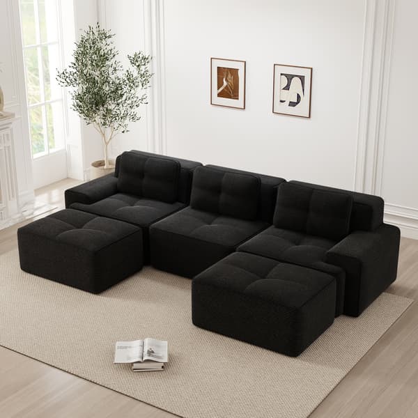 SONNENH Cloud Modular Sofa Boneless U Shaped Sofa, Modular Sofa med Ottoman, Modular Cloud Sofa, 3 Sæder Corduroy Cloud Sofa til levende værelse
