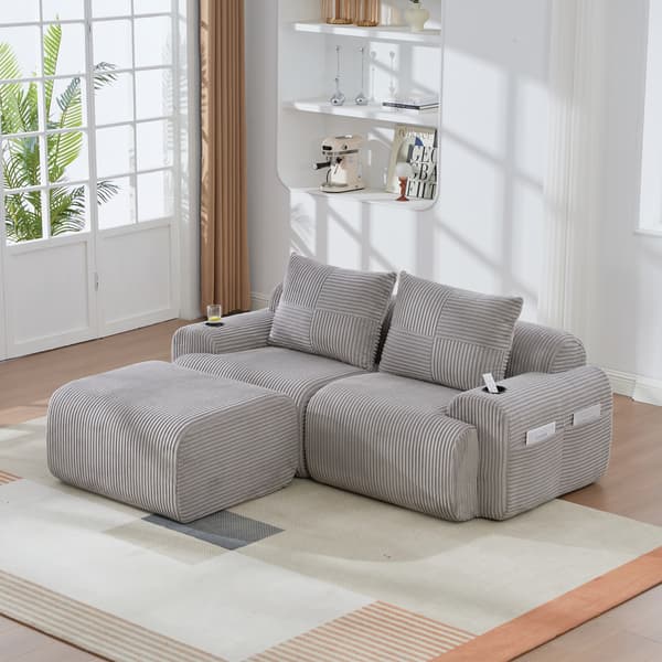 SONNENH Sofa, Fløjl, Lysegrå, 200 × 174 × 80 cm
