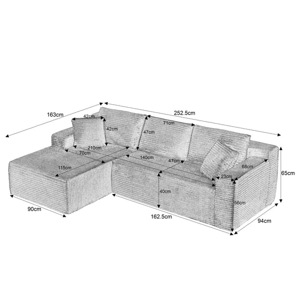 SONNENH Modulær sektionel sofa, L-formet sofa med 3 sæder, modulær sofa, memory skum sektionel sofa til stuen, cloud sofa med stor chaiselong