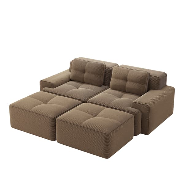 SONNENH Cloud Modular Sofa Boneless U-formad soffa, bekväm Corduroy Cloud Sofa, Modular Sofa med ottomansk, modulär tvåsitsig soffa