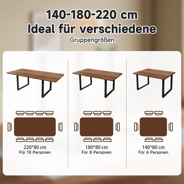 SONNENH Spisebord, MDF, Valnød, 220 × 80 × 75 cm