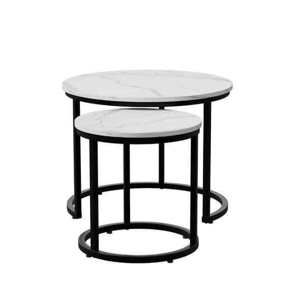 SONNENH White Nested Coffee Table 2-Piece Set, 60cm Metal Frame Round Coffee Table, Modern Coffee Table 2-Piece Set, Lämplig för vardagsrum, sovrum
