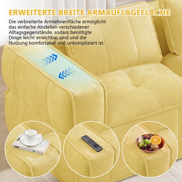 SONNENH Sofa, Polyester, Gul, 344 × 93 × 67 cm