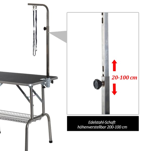 SONNENH Plejebord foldbart højdejusterbart rustfrit stål sort til hundepasning & pleje