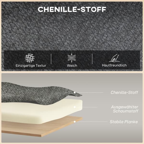 SONNENH 2 Sæder Sofa lille fløj tilbage Chenille Sofa Tyk Sæde Gummitræ Feet Gray