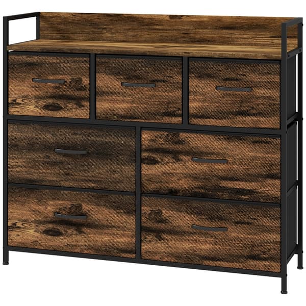 SONNENH Bryst med 7 stofskuffer, antispidser, lagerskabe, MDF-plader, brun