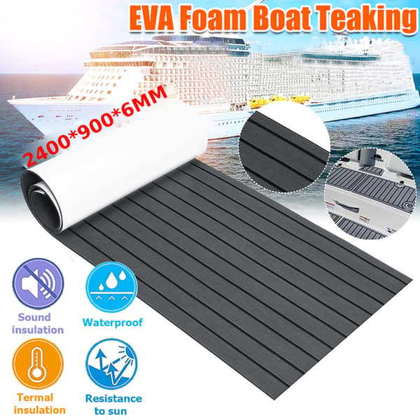 Selvklæbende EVA båddæksmåtte 240×90×0,6 cm, mørkegrå med sorte striber, 6 mm