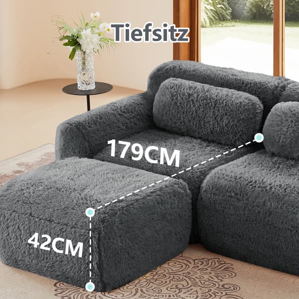 SONNENH Boneless Cloud Sofas, Soft Fluffy Plush Fabric, Modular Sofa Bed med 2 Ottomans, två Seater Sofas, Monteringsfri, bekväm soffa för vardagsrum