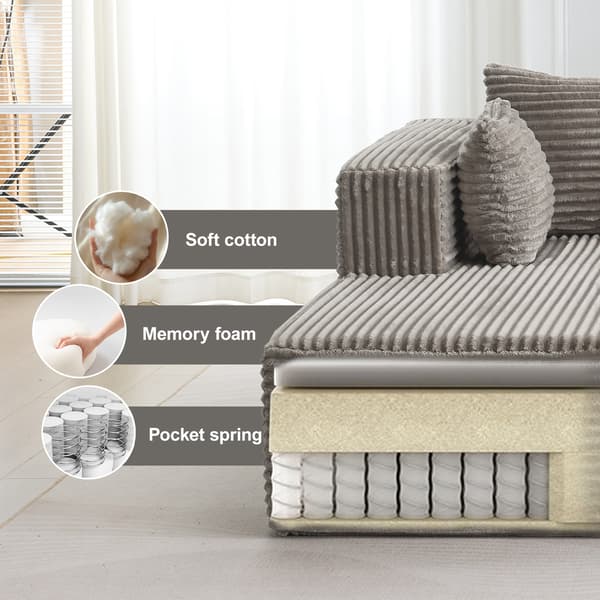 SONNENH Komprimering Sectional Couch med Comfy Chaise, Boneless L Shape Sofa med Deep Seat, Minimalist Modular Couches Sleeper för vardagsrum