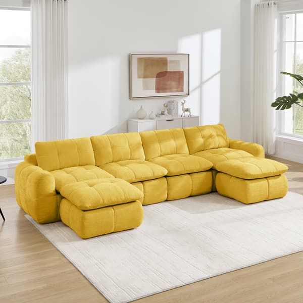 SONNENH U-formet sofa, Chenille, Gul, 334 × 160 × 68 cm