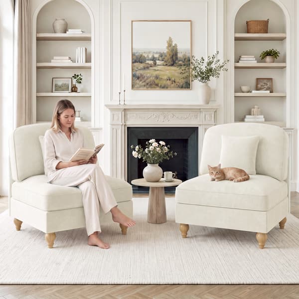 SONNENH Windsor-soffa utan armstöd Chenille med 1 kudde - Vit
