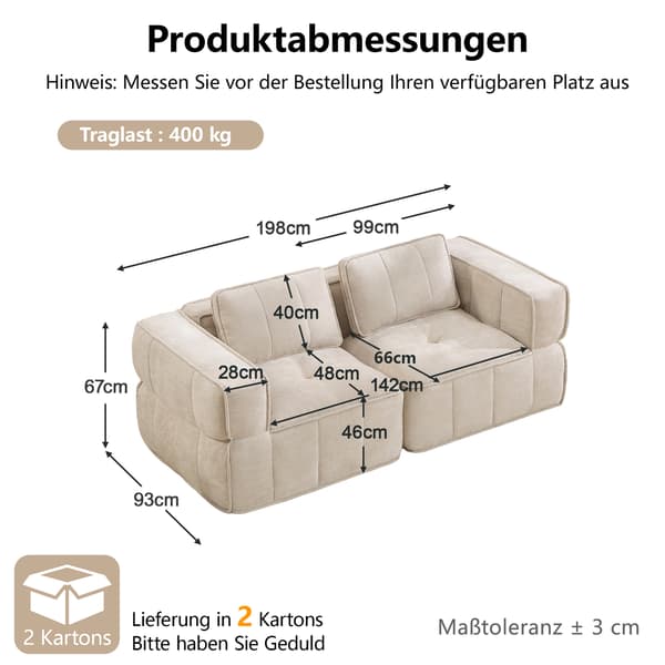 SONNENH 2-personers sofa, Polyester, Beige, 198 × 93 × 67 cm