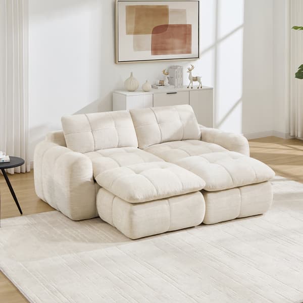 SONNENH 2-sæders frameløs cloud modulær sofa, quiltet check design, chenille dækning, bred og dyb siddeplads, frit kombinerbare