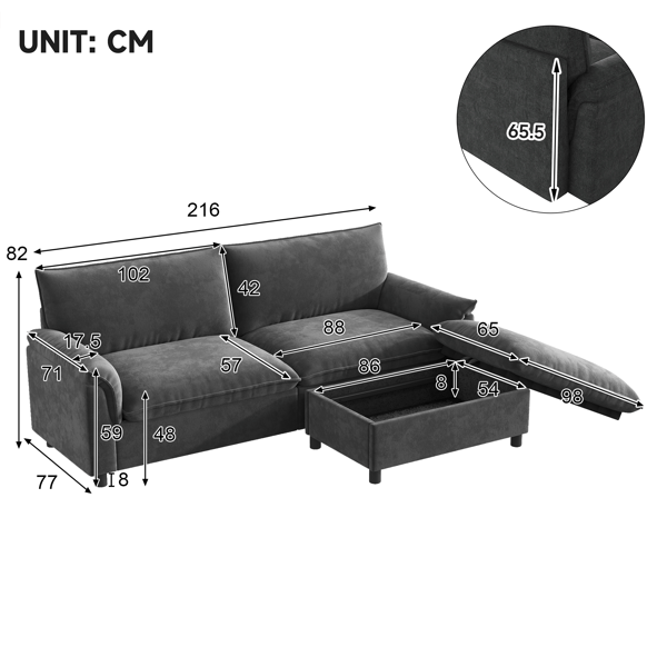 SONNENH Modular Cloud Sectional Sofa, bekväm hörn soffa för vardagsrummet, modern djupsits design, överdimensionerad moln soffa