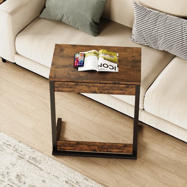 SONNENH Sidebord – sæt med 2, Jern / Spånplade, Rustik brun, 60 × 37 × 71 cm