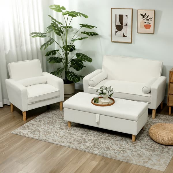 SONNENH 2-sits soffa Dubbelsitssoffa med gummiträben Stoppad soffa för vardagsrummet Sovrum Creme White