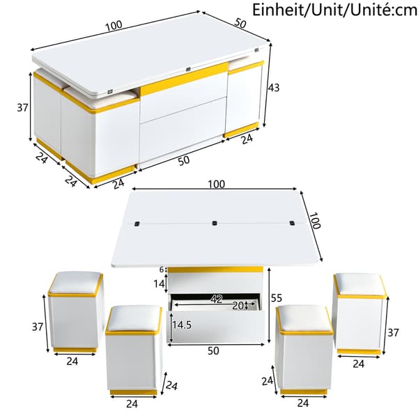 SONNENH Sofabord, MDF / Spånplade, Hvid, 100 × 50 × 43 cm