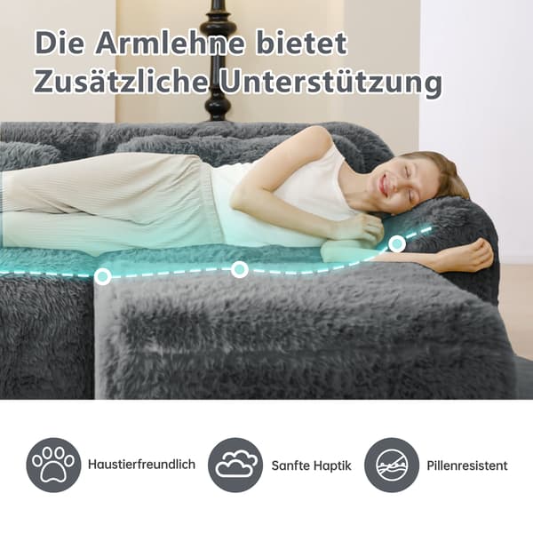 SONNENH Boneless Cloud Sofas, Soft Fluffy Plush Fabric, Modular Sofa Bed med 3 Ottomans, 3 Seater Sofas, Bekväm soffa för vardagsrum, grå