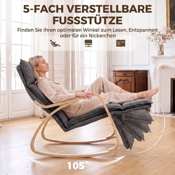 SONNENH Gyngestol, Polyester, Mørkegrå, 106 × 67 × 92 cm
