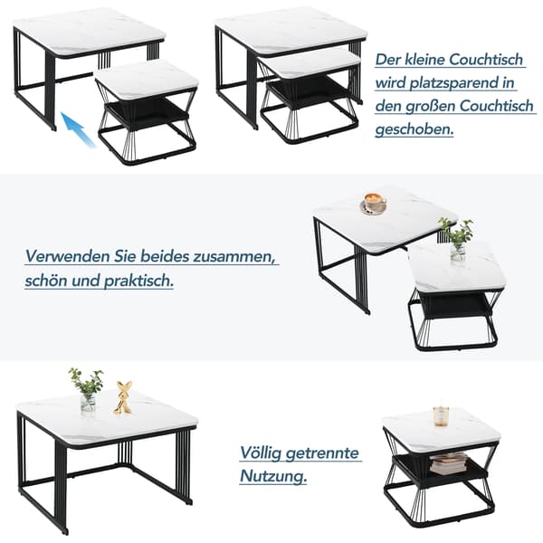 SONNENH Sidobord – set med 2, MDF, Vit, 65 × 65 × 45 cm