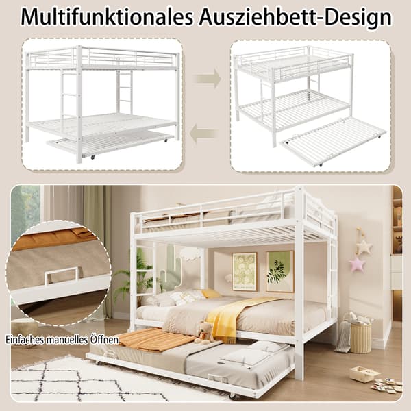 SONNENH 140 * 200cm bunkseng, Iron Frame Bed, Børneseng, udstyret med Pull- out Bed, High Railings, uden Mattress, White