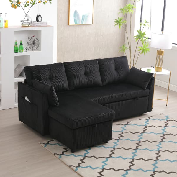 SONNENH Sovesofa, Fløjl, Sort, 206 × 108 × 66 cm