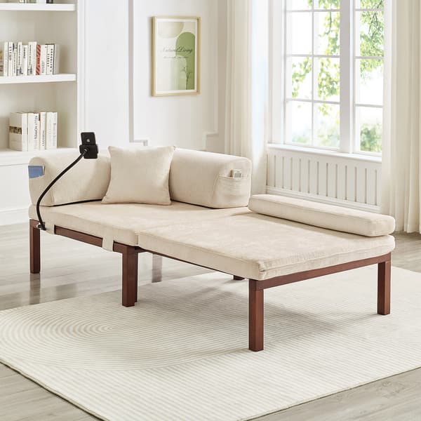 SONNENH Solid Træ Folde Sofa Seng – Multifunktionel Enkel Udtræksseng - BEIGE