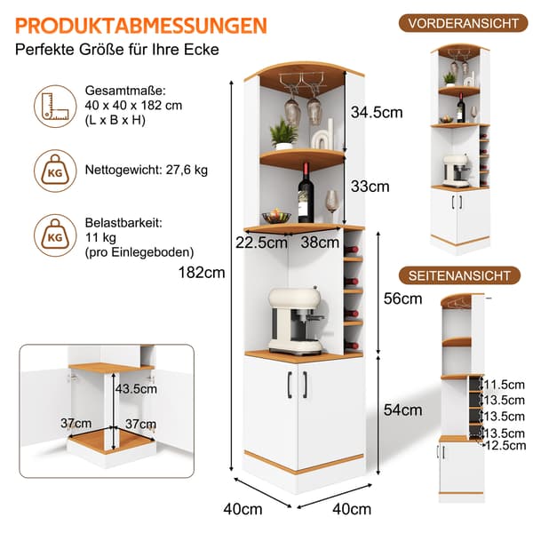 SONNENH Køkkenskab, MDF, Hvid, 40 × 40 × 182 cm