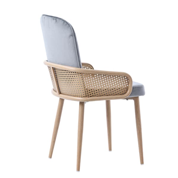 SONNENH Sammet Matstol, Set om 6, Rottingdesign, Vardagsrum, Sovrum, Med Fyra Metallben (Träeffekt), Grå