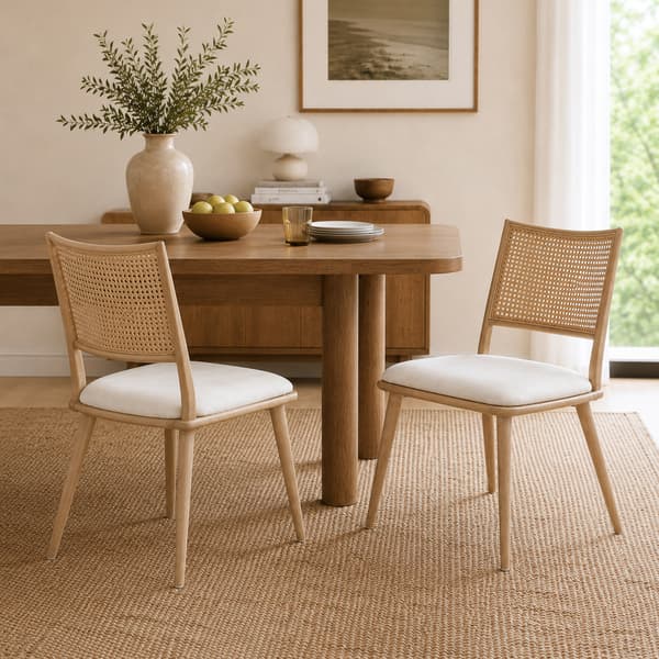 SONNENH 2 matstolar, PU-säte, rottingryggstöd, vardagsrum, sovrum stol, beige