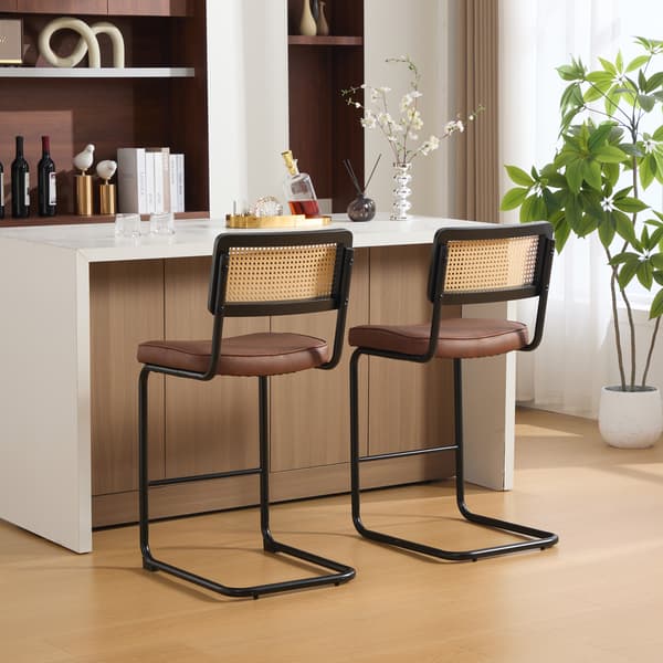 SONNENH Barstol – set med 2, PU, Brun, 47 × 53,5 × 98 cm