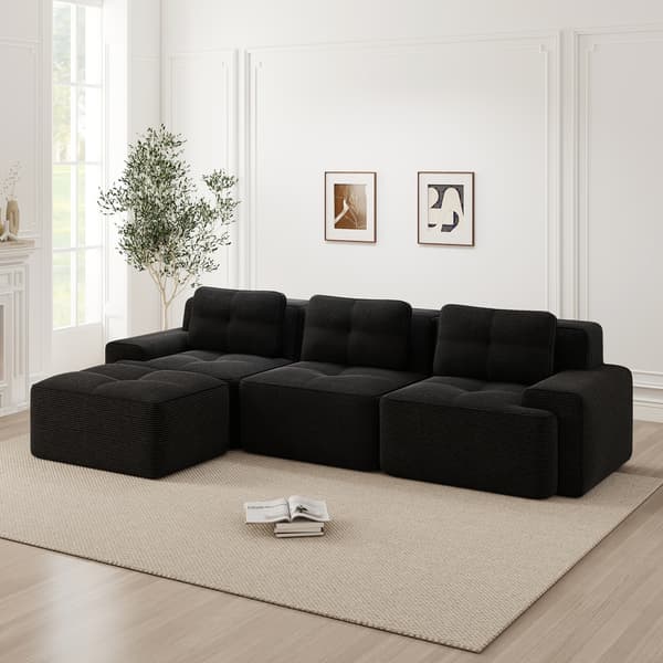 SONNENH Cloud Modular Sofa Boneless L Shaped Sofa, Modular Sofa med Ottoman, Modular Cloud Sofa, 3 Sæder Corduroy Cloud Sofa til levende værelse