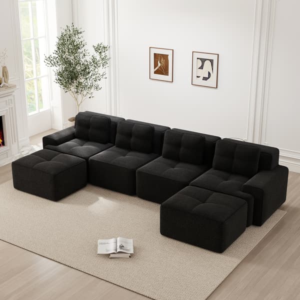SONNENH Boneless Sofas för vardagsrum, modulär soffa med U-formad Chaise Longue, 4 Seater Comfortable Upholstered Deep Seat Corduroy Cloud Sofa