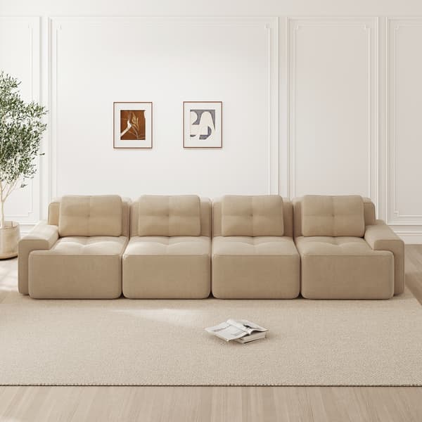SONNENH Boneless Sofas för vardagsrum, Modular Sofa, 4 Seater Comfortable Upholstered Deep Seat Corduroy Cloud Sofa, Montering Gratis Soffa