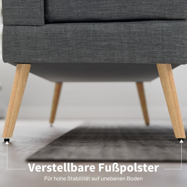 SONNENH 2 Sæder Sofa Tufted Tilbage træ ben Tyk polstring Hør Se efter små rum Gray