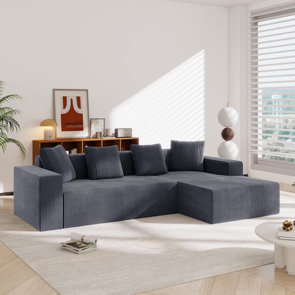SONNENH Hjørnesofa, Fløjl, Grå, 261 × 146 × 65 cm
