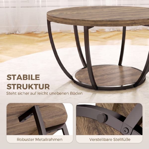 SONNENH Soffbord, Trä / Metall, Brun, 80 × 80 × 43,8 cm